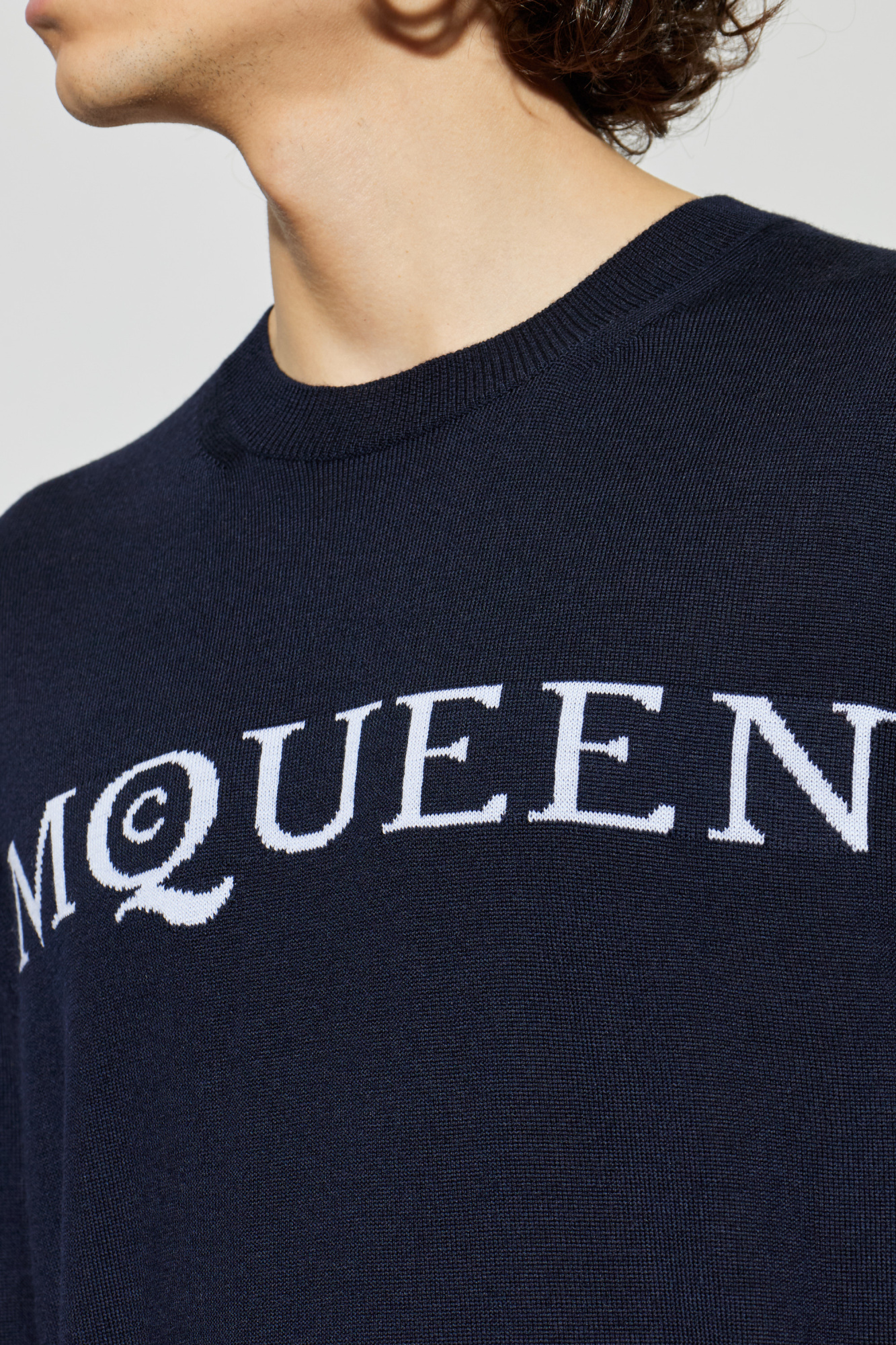 Azul-marinho Camisola de lã com logótipo Alexander McQueen